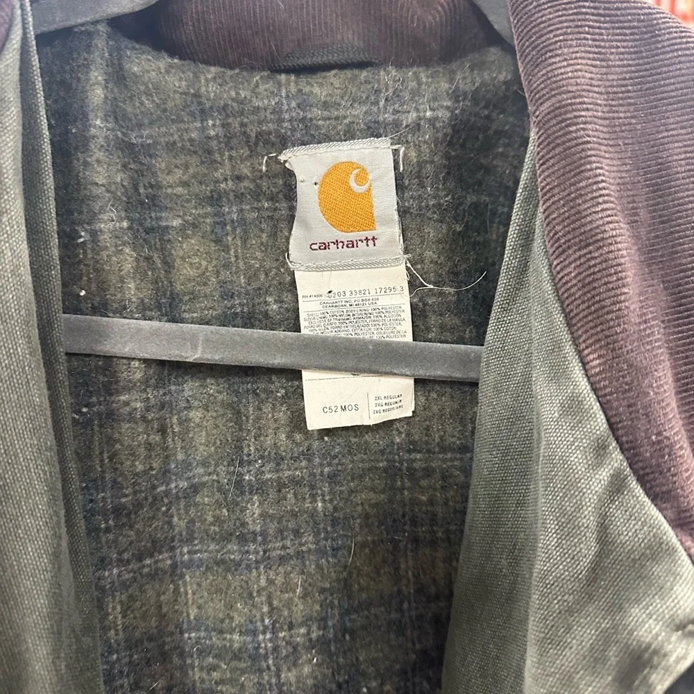 Vintage Carhartt green C52 MOS jacket blanket lined corduroy collar barn jacket - Picture 6 of 14